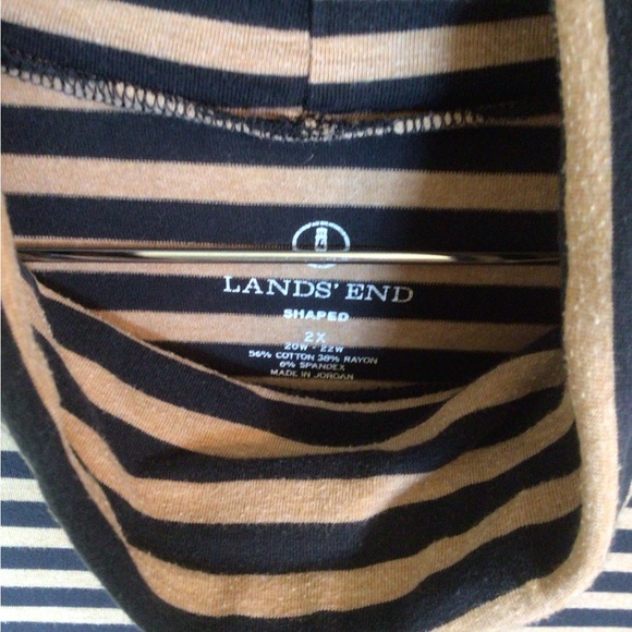 Lands’ End 2X back & tan striped cowl neck cotton basic top - Picture 2 of 5